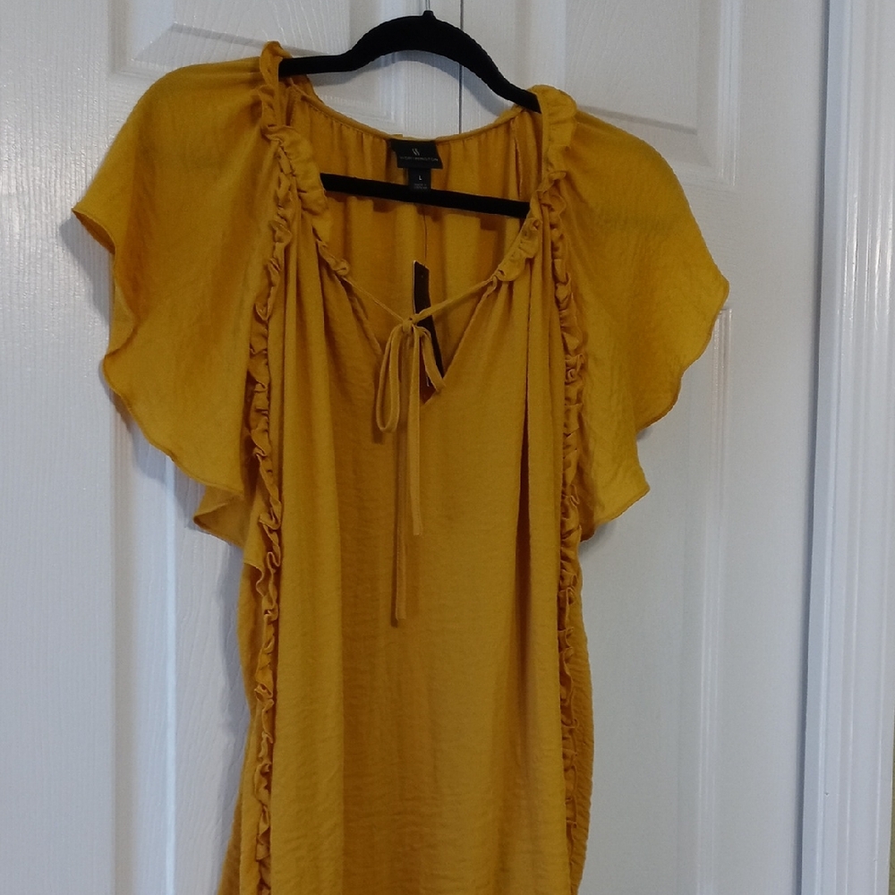 Worthington Mustard Ruffle Blouse